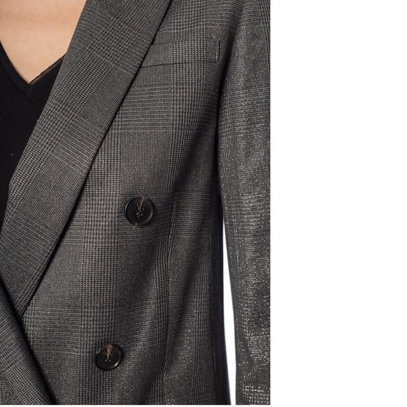 All Saints Isla Shimmer Check Blazer Plaid Black Silver Sparkle Party Sz 4 - Picture 5 of 16